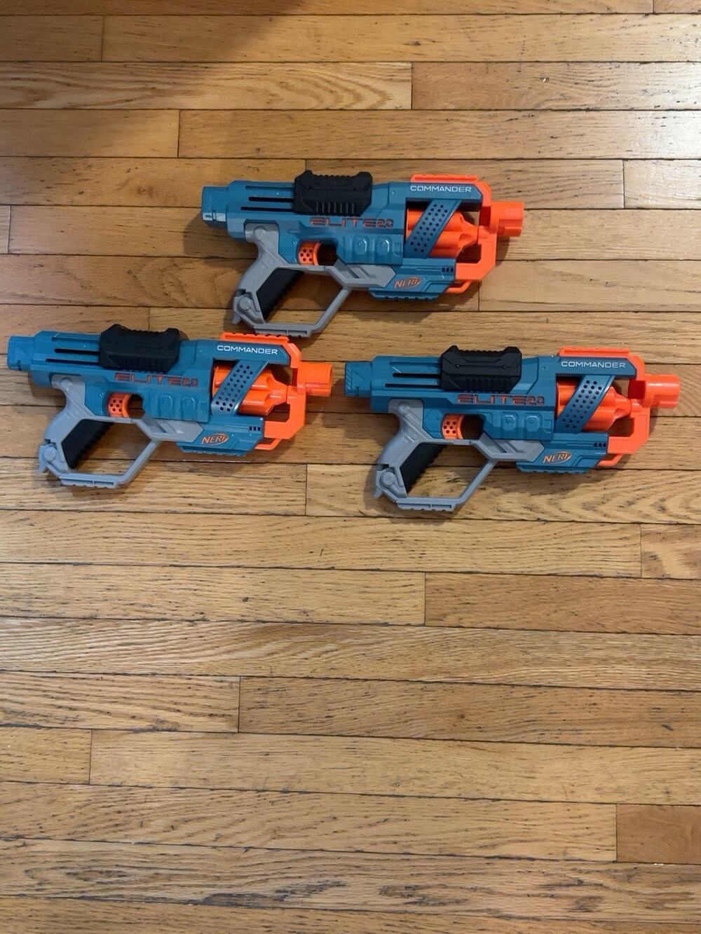 Lot of 3 Nerf Elite 2.0 Commander RD-6 Blasters Blue Orange 6 Dart Revolver